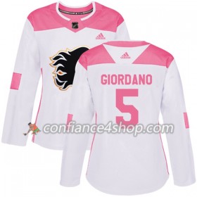 Adidas Maillot de Hockey Calgary Flames Mark Giordano 5 2017-2018 Blanc Rose Fashion Authentic - Femme